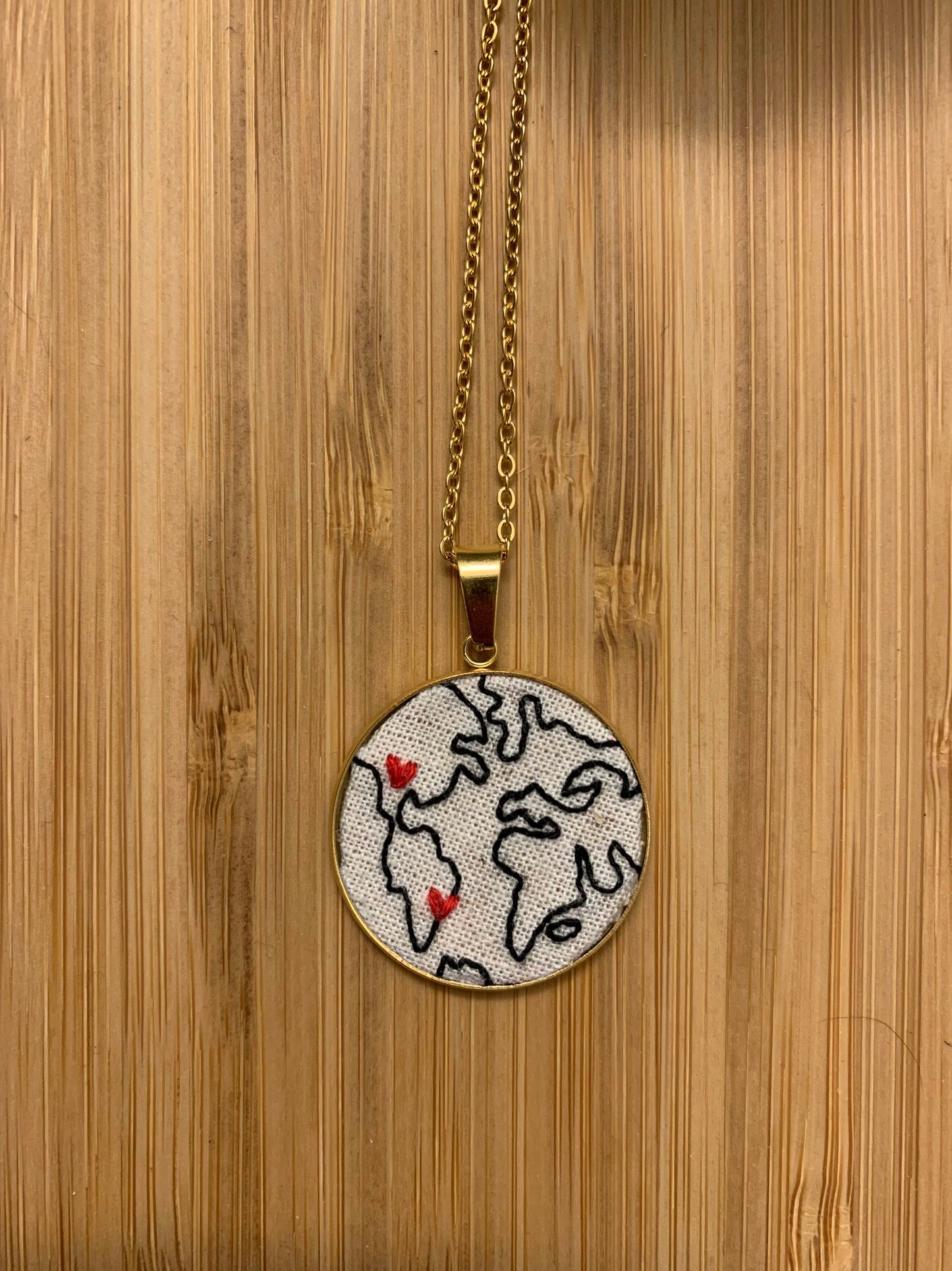 World Map Embroidered Necklace